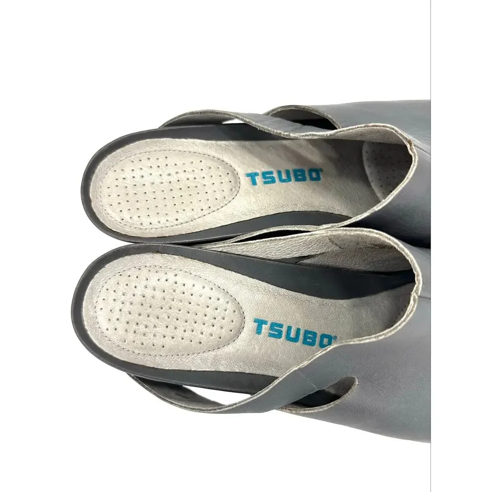 Tsubo Wedge Platform Sandal Size 7.5/38.5 Gray Leather Slide-In Comfort Heels